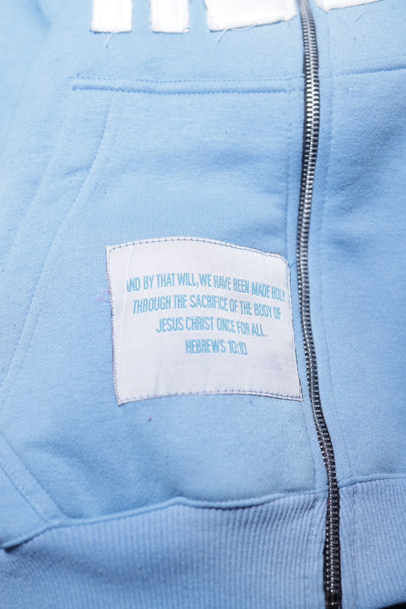 Blue Acid Wash "Jesus Sacrifice" Hoodie