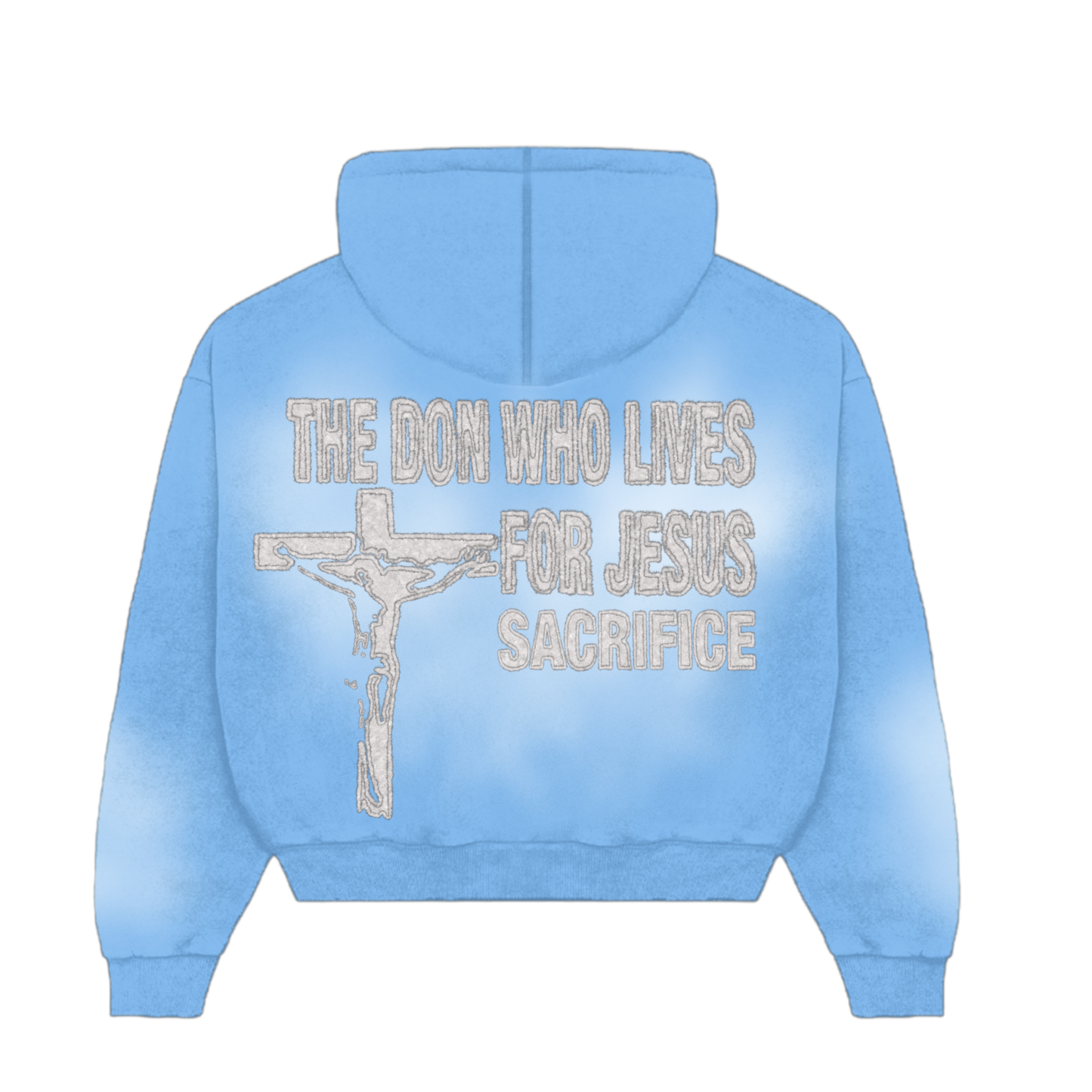 Blue Acid Wash "Jesus Sacrifice" Hoodie